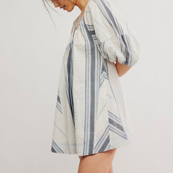 🆕 FREE PEOPLE Bop Around Romper / Seaside Stripe Ivory - Picture 6 of 10